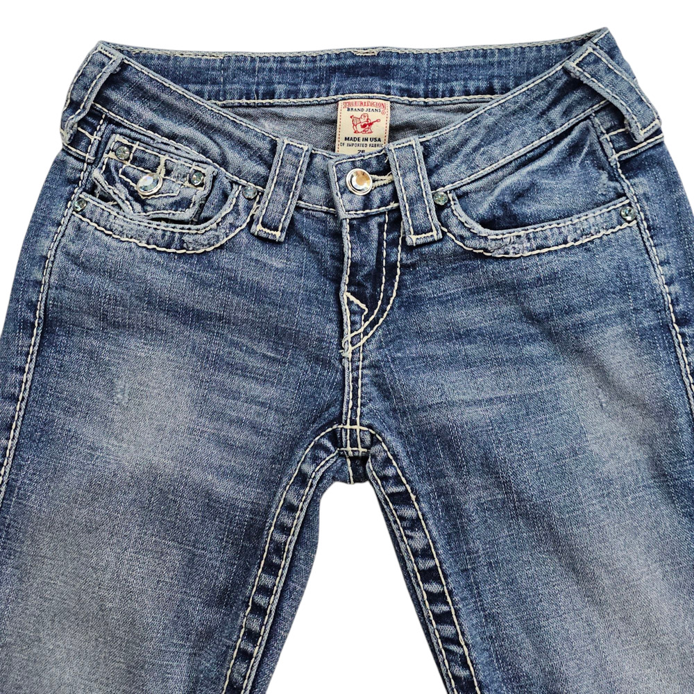 True Religion Capri Jeans Womens Size26 Disco Lily Big T Embellished Distressed - Picture 3 of 15